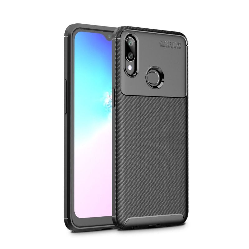 Cover for Samsung Galaxy A10s Sort Fleksibel Kulfibertekstur