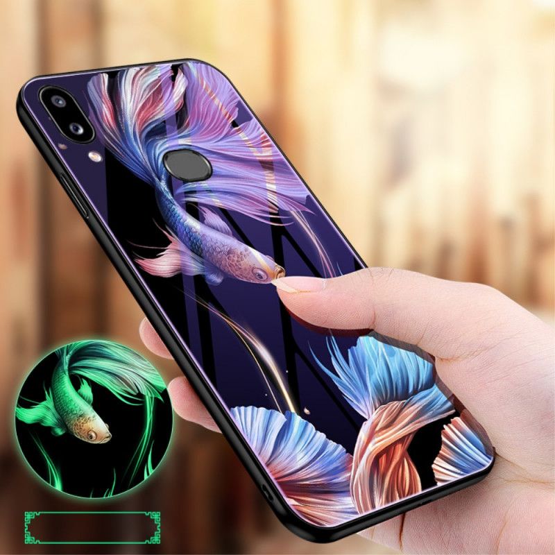 Cover Samsung Galaxy A10s Rød Hærdet Glas Med Fluorescerende Mønster