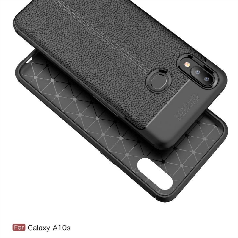 Cover Samsung Galaxy A10s Sort Dobbelt Line Lychee Læder Effekt