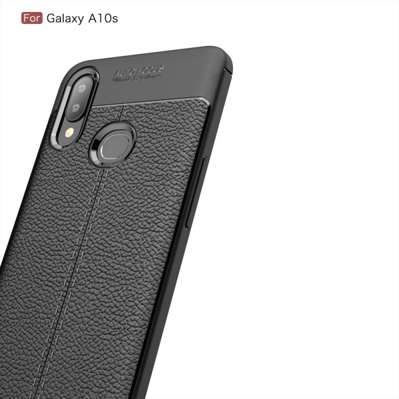 Cover Samsung Galaxy A10s Sort Dobbelt Line Lychee Læder Effekt