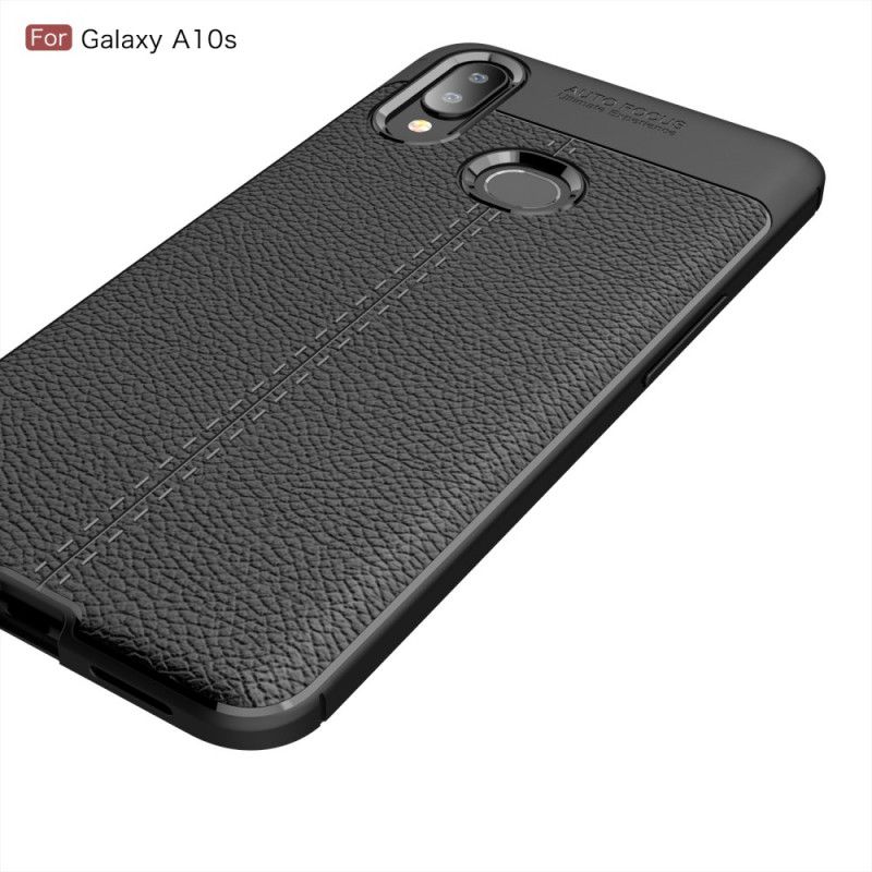 Cover Samsung Galaxy A10s Sort Dobbelt Line Lychee Læder Effekt