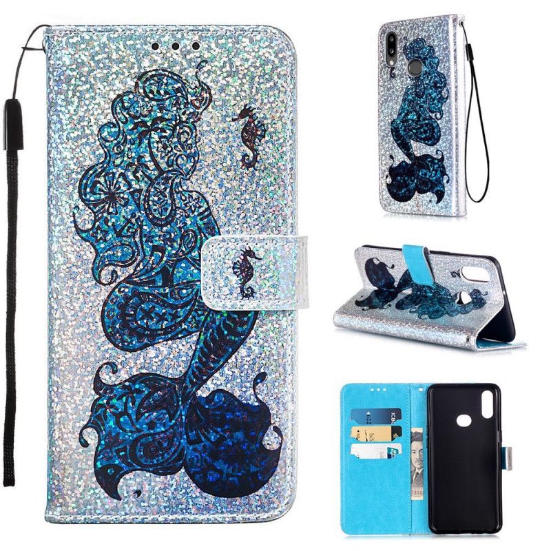 Flip Cover Læder for Samsung Galaxy A10s Havfrue På Glitter Baggrund