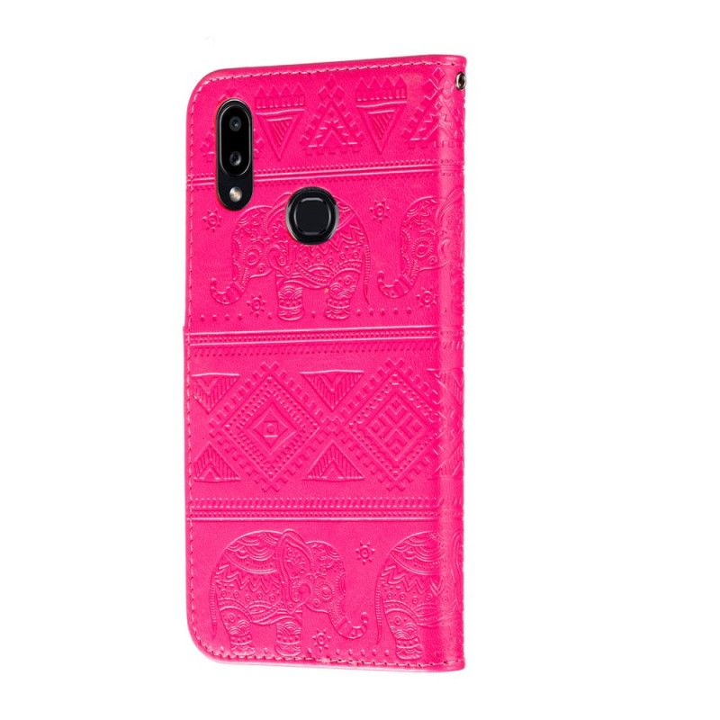 Flip Cover Læder for Samsung Galaxy A10s Magenta Elefanter I Kunstlæder