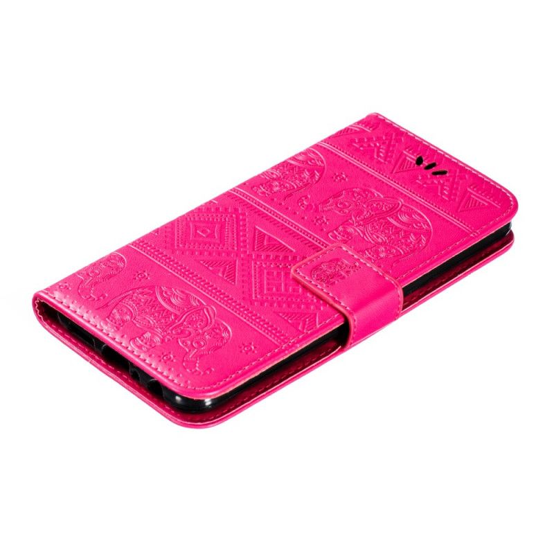 Flip Cover Læder for Samsung Galaxy A10s Magenta Elefanter I Kunstlæder