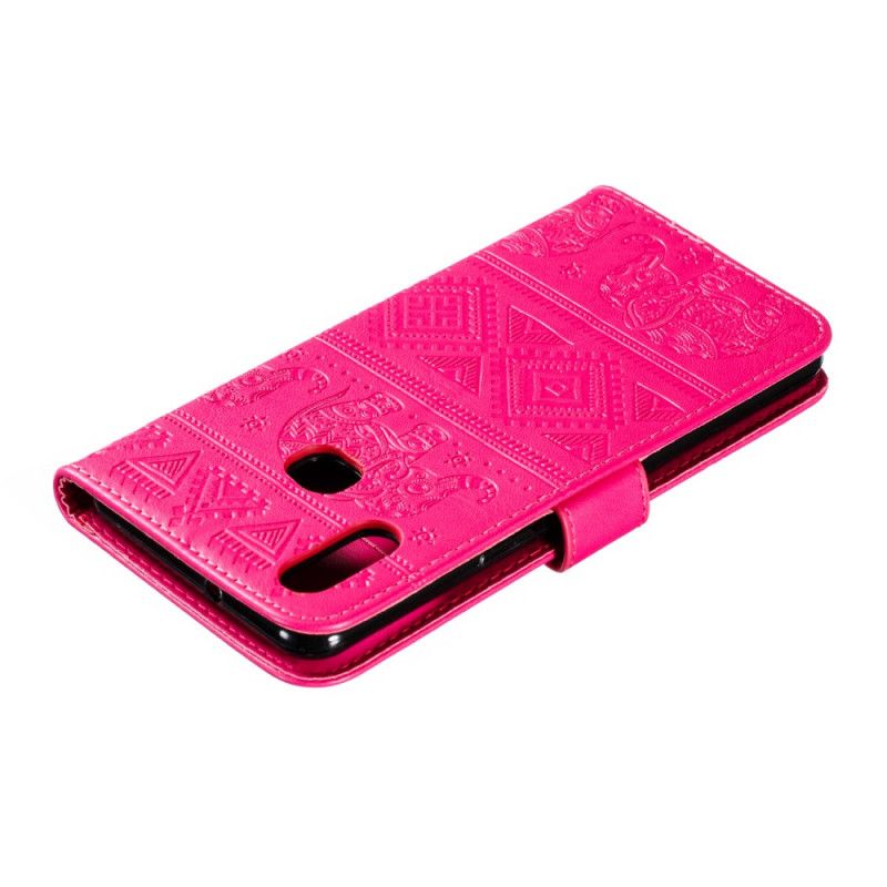 Flip Cover Læder for Samsung Galaxy A10s Magenta Elefanter I Kunstlæder