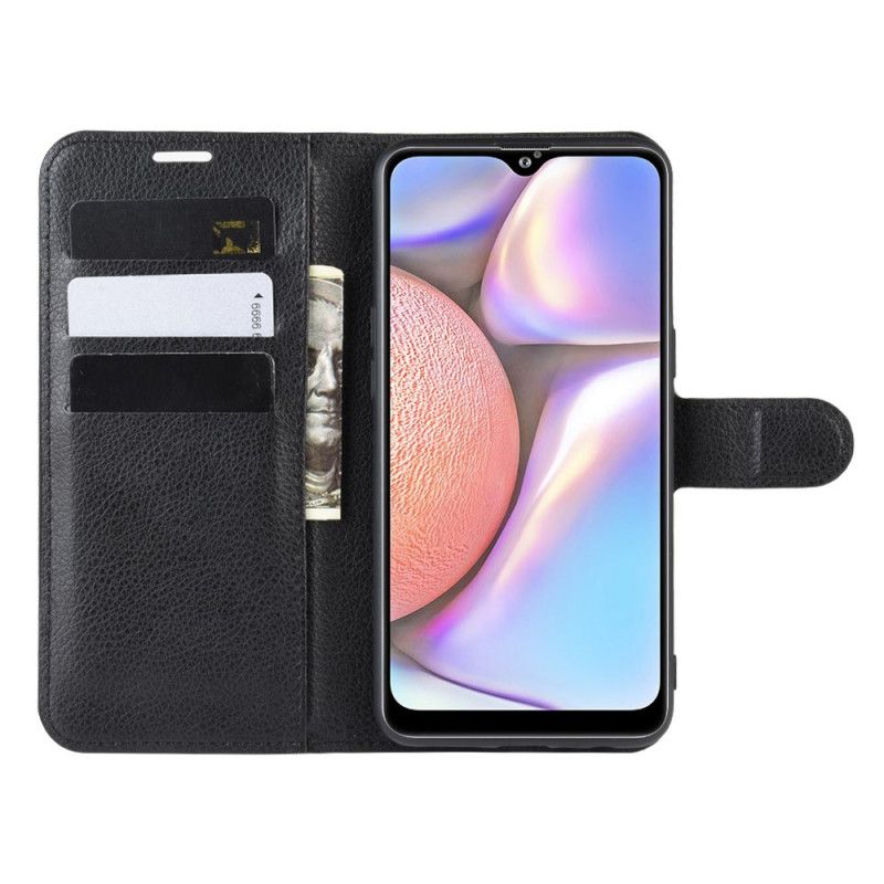 Flip Cover Læder for Samsung Galaxy A10s Sort Klassisk Lychee-Lædereffekt