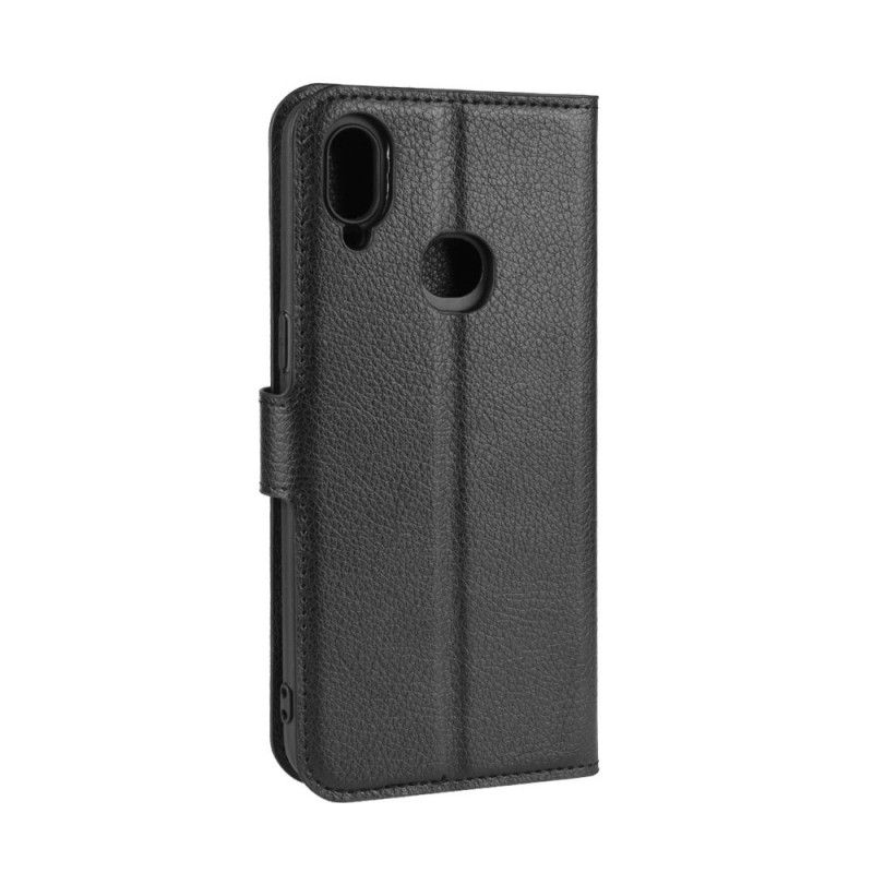 Flip Cover Læder for Samsung Galaxy A10s Sort Klassisk Lychee-Lædereffekt