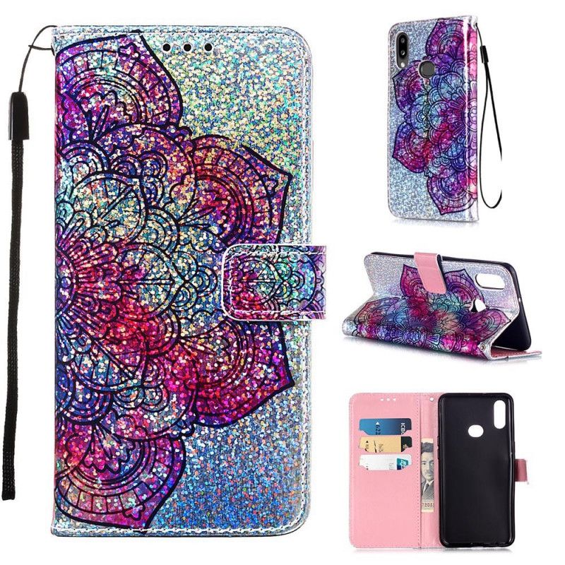 Flip Cover Læder Samsung Galaxy A10s Mandala På Glitter Baggrund Beskyttelse