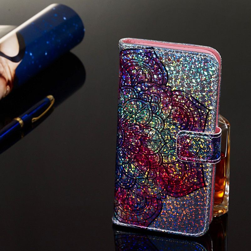 Flip Cover Læder Samsung Galaxy A10s Mandala På Glitter Baggrund Beskyttelse