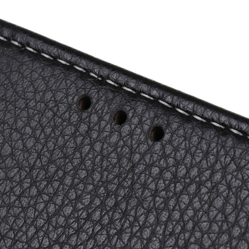 Flip Cover Læder Samsung Galaxy A10s Sort Lychee-Imiteret Lædersøm Original