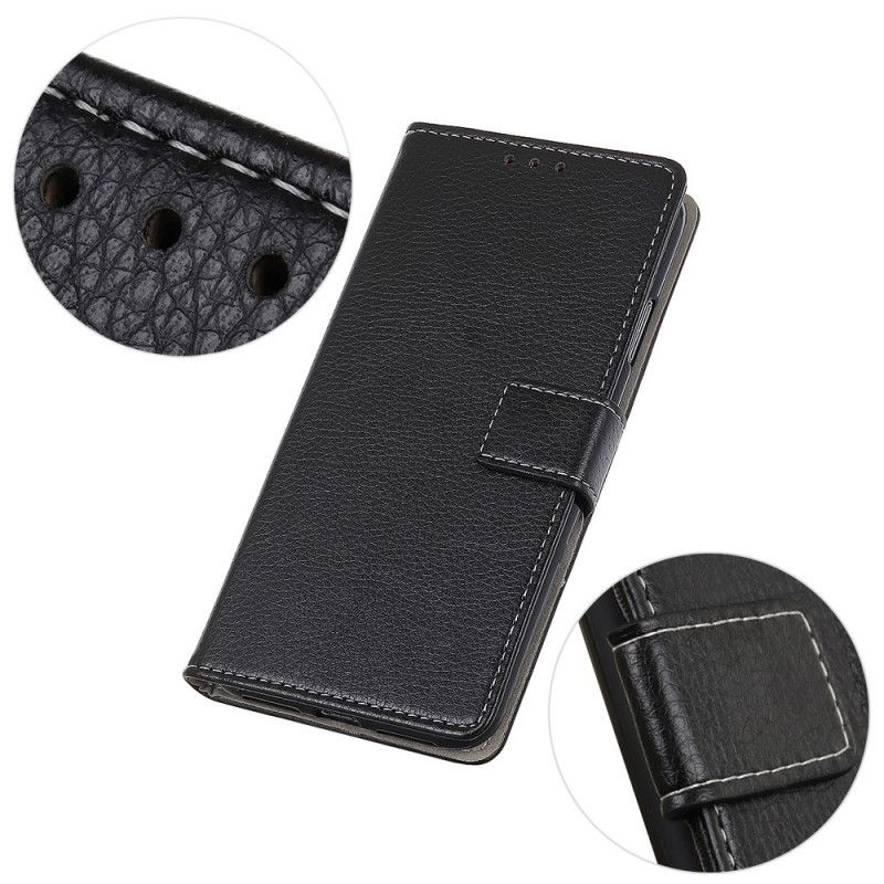 Flip Cover Læder Samsung Galaxy A10s Sort Lychee-Imiteret Lædersøm Original