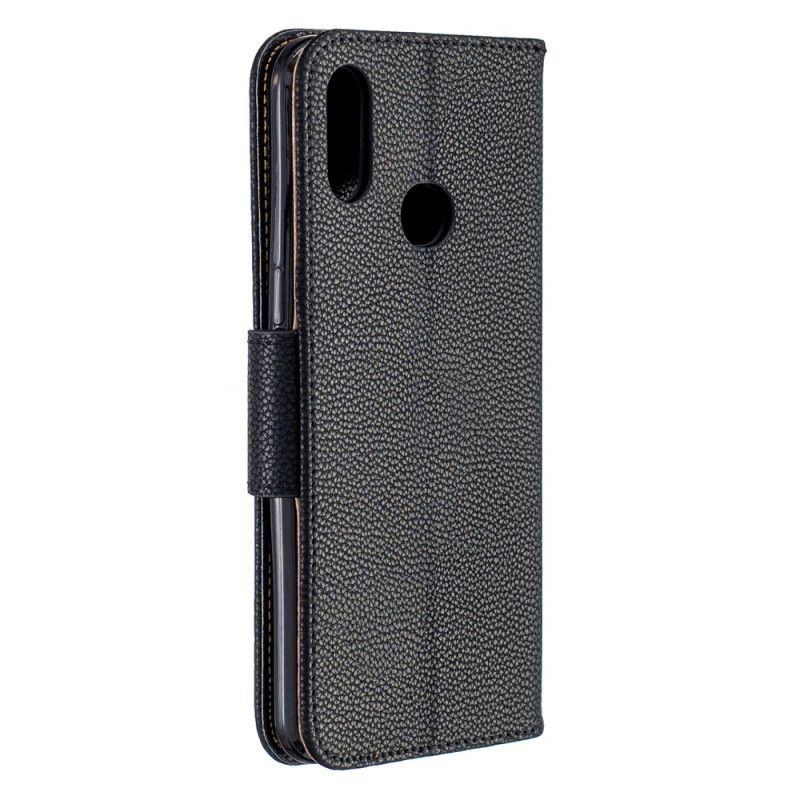 Flip Cover Læder Samsung Galaxy A10s Sort Lychee Skrå Flap