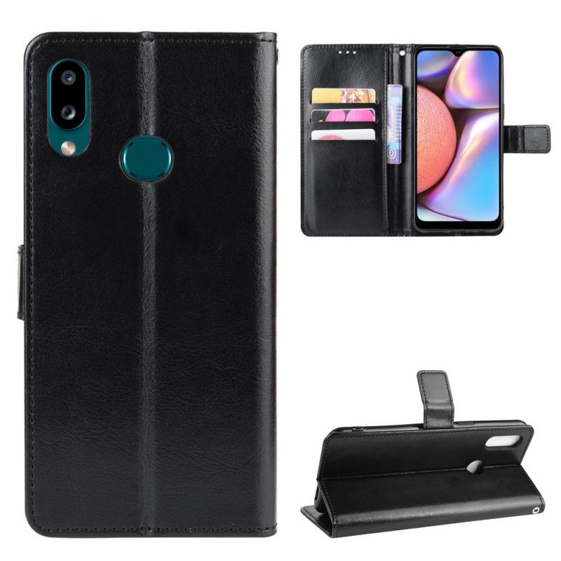 Flip Cover Læder Samsung Galaxy A10s Sort Prangende Kunstlæder Original