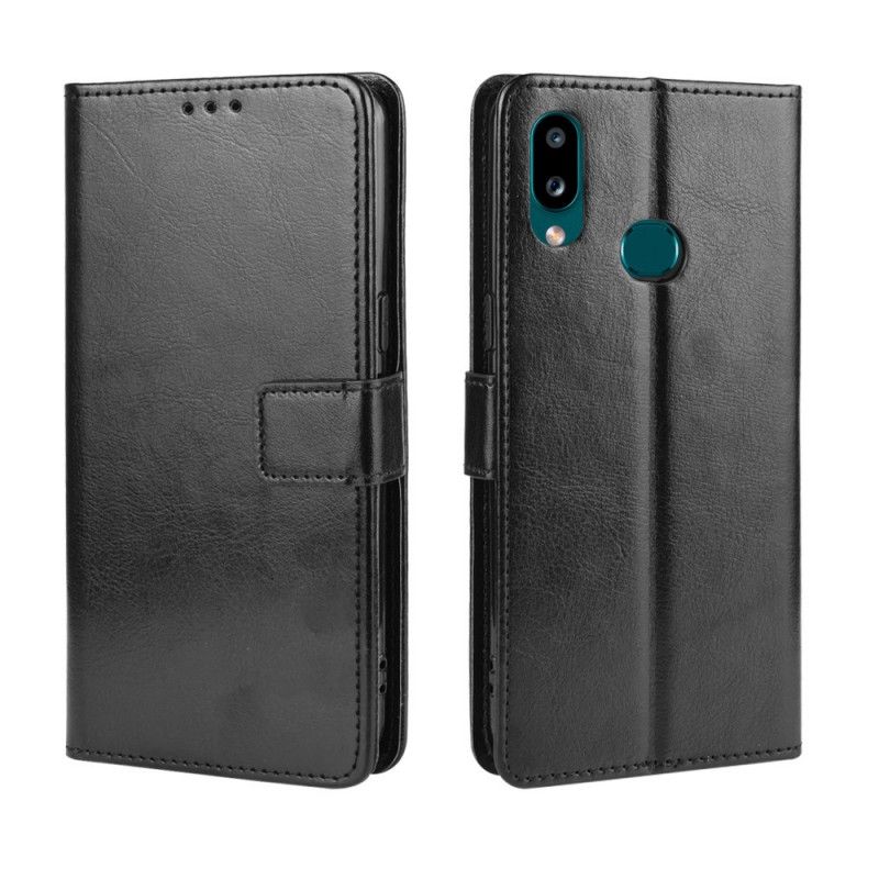 Flip Cover Læder Samsung Galaxy A10s Sort Prangende Kunstlæder Original