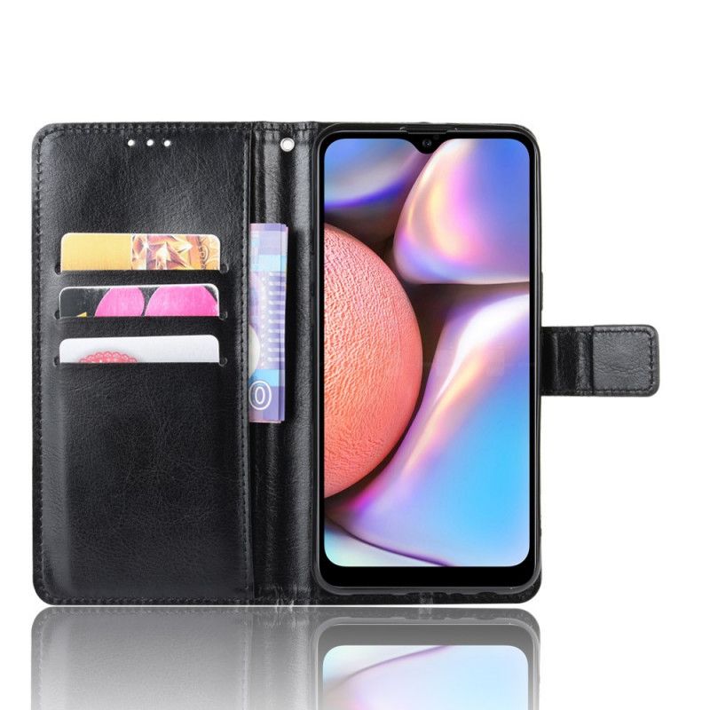 Flip Cover Læder Samsung Galaxy A10s Sort Prangende Kunstlæder Original