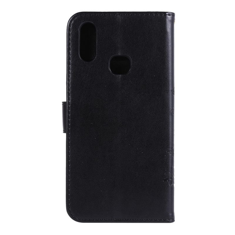 Flip Cover Læder Samsung Galaxy A10s Sort Sommerfugle Og Blomster