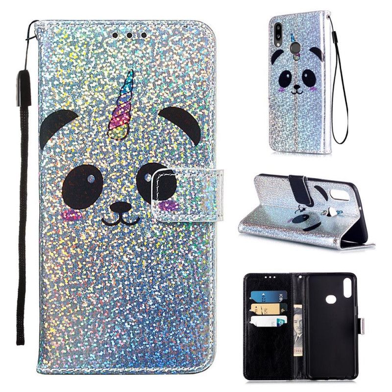 Flip Cover Samsung Galaxy A10s Mobilcover Panda På Glitter Baggrund