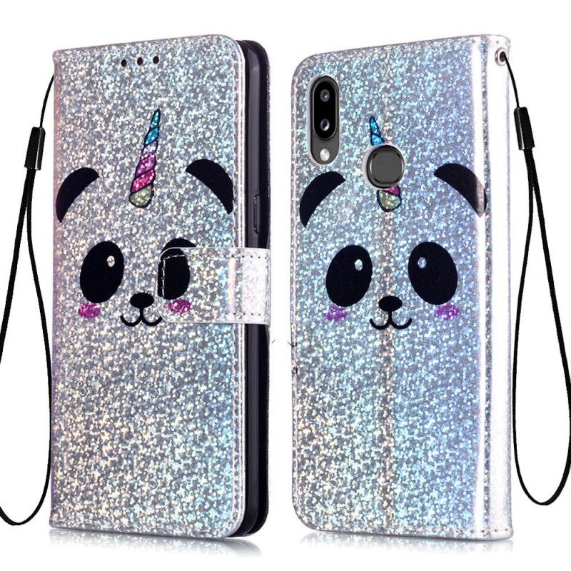 Flip Cover Samsung Galaxy A10s Mobilcover Panda På Glitter Baggrund