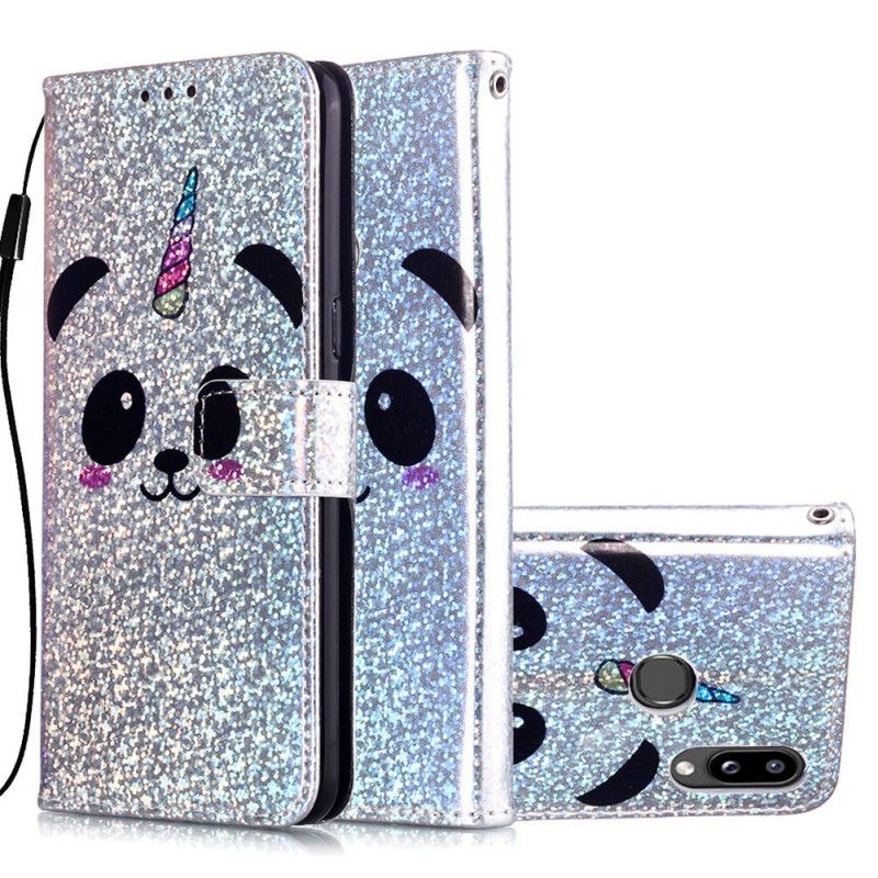 Flip Cover Samsung Galaxy A10s Mobilcover Panda På Glitter Baggrund