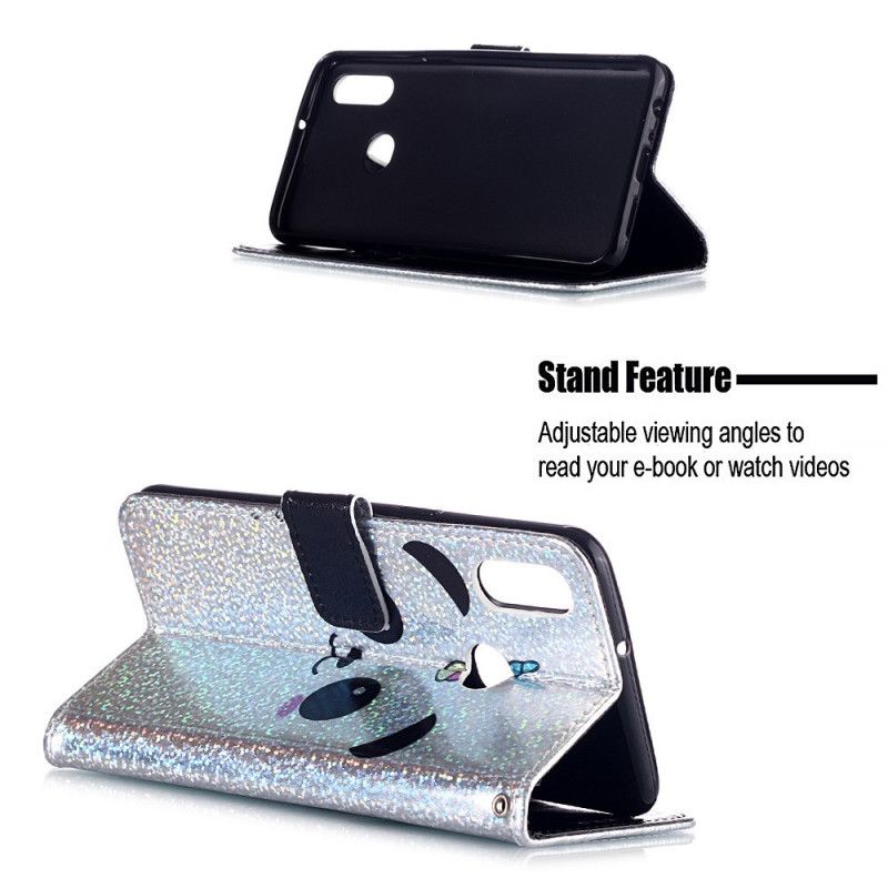 Flip Cover Samsung Galaxy A10s Mobilcover Panda På Glitter Baggrund