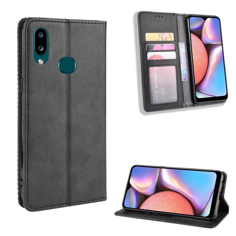 Læder Cover Samsung Galaxy A10s Sort Stiliseret Vintage Lædereffekt Beskyttelse