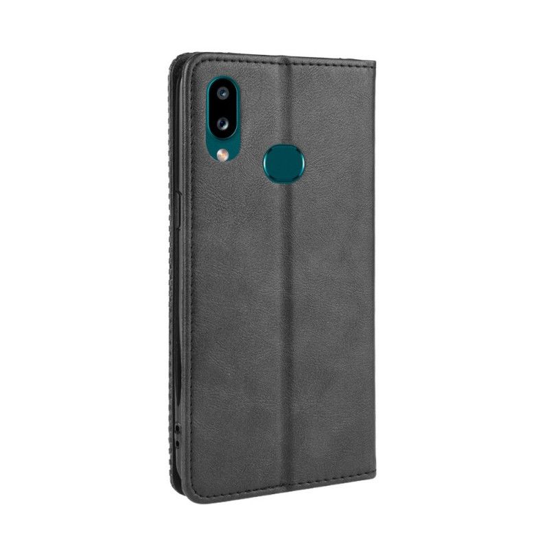 Læder Cover Samsung Galaxy A10s Sort Stiliseret Vintage Lædereffekt Beskyttelse