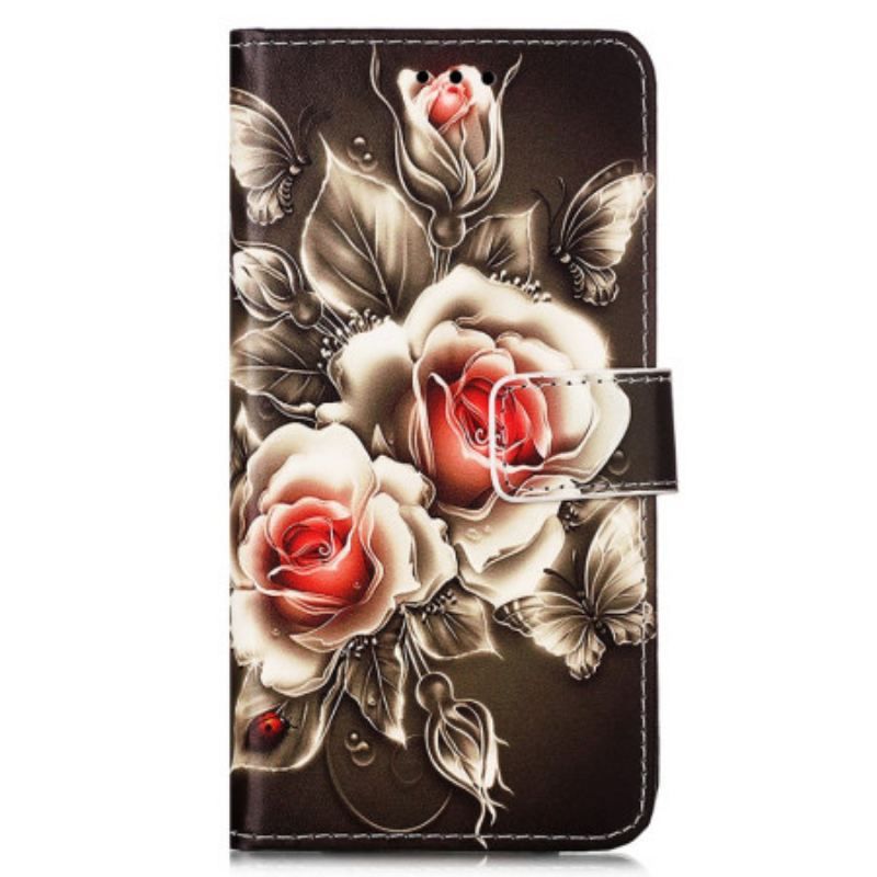 Flip Cover Samsung Galaxy A54 5G Med Snor Rem Roses