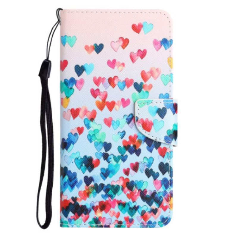 Flip Cover Samsung Galaxy A54 5G Med Snor Strappy Hearts Rain