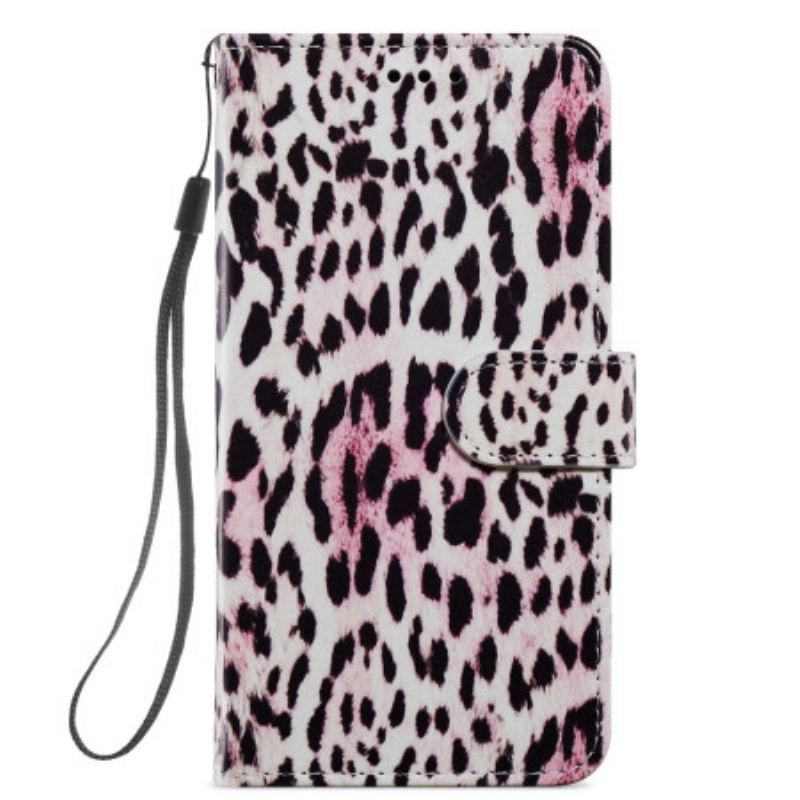 Læder Cover Samsung Galaxy A54 5G Med Snor Strappy Leopard Style