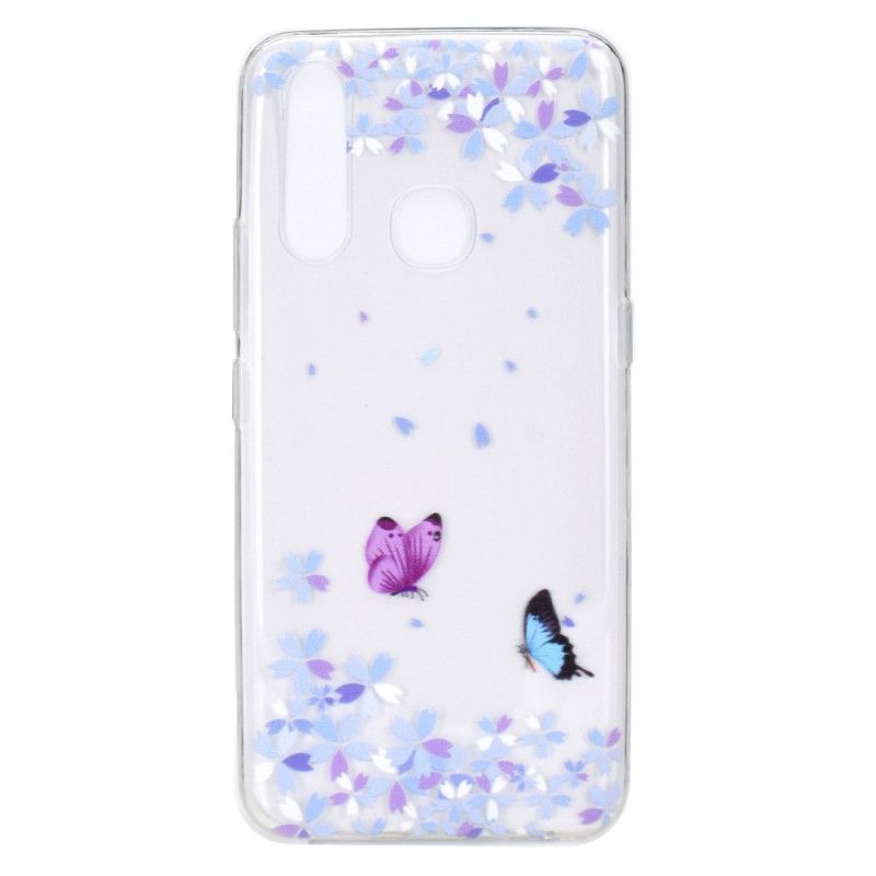 Cover for Huawei P40 Lite E / Y7p Gennemsigtige Sommerfugle Og Blomster