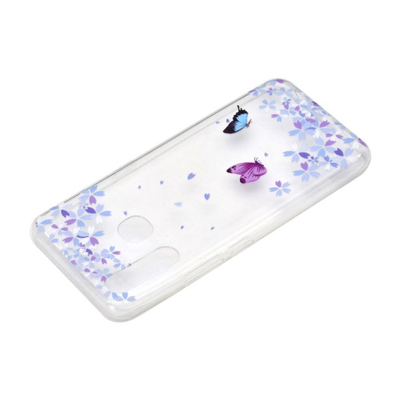 Cover for Huawei P40 Lite E / Y7p Gennemsigtige Sommerfugle Og Blomster