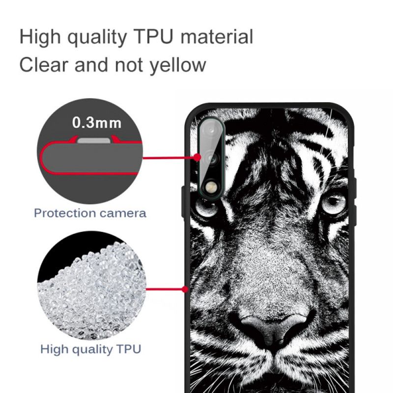 Cover for Huawei P40 Lite E / Y7p Sort Og Hvid Tiger