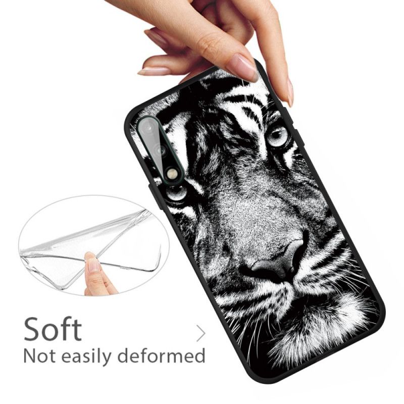 Cover for Huawei P40 Lite E / Y7p Sort Og Hvid Tiger