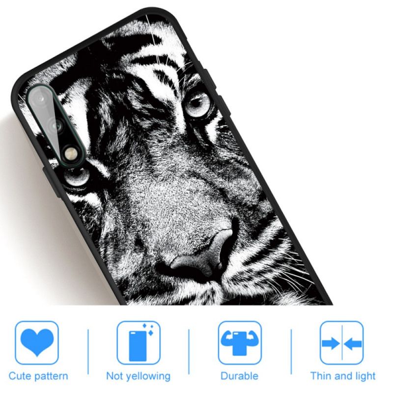 Cover for Huawei P40 Lite E / Y7p Sort Og Hvid Tiger