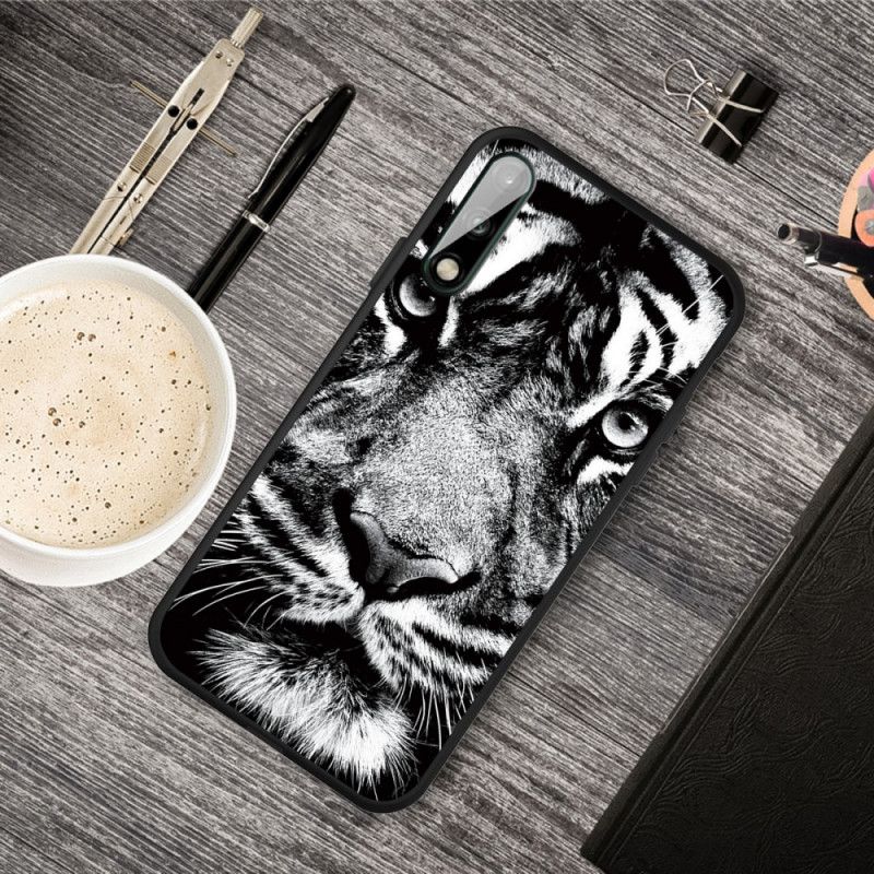 Cover for Huawei P40 Lite E / Y7p Sort Og Hvid Tiger