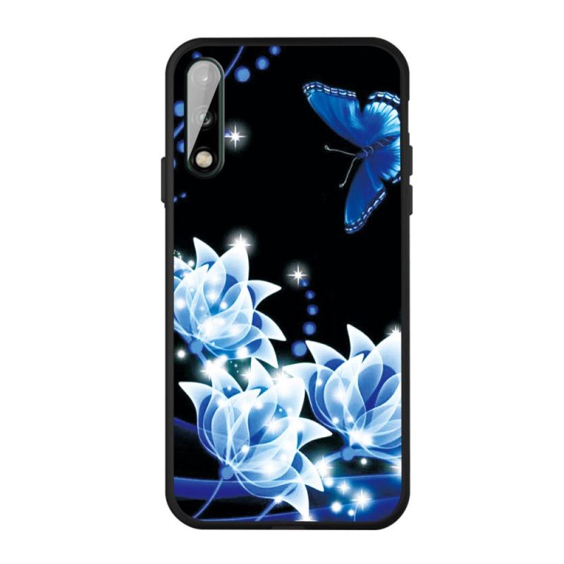 Cover Huawei P40 Lite E / Y7p Mobilcover Sommerfugl Og Blå Blomster