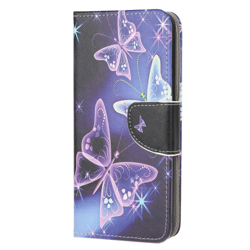 Flip Cover Huawei P40 Lite E / Y7p Lyseblå Sommerfugle Og Blomster