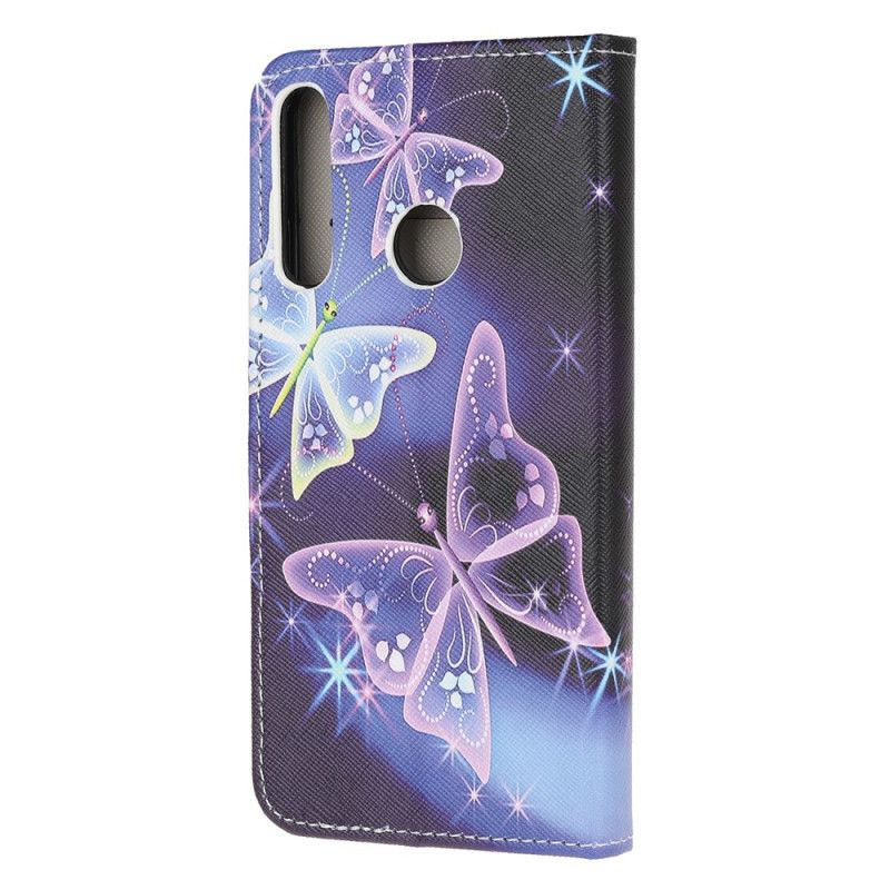 Flip Cover Huawei P40 Lite E / Y7p Lyseblå Sommerfugle Og Blomster