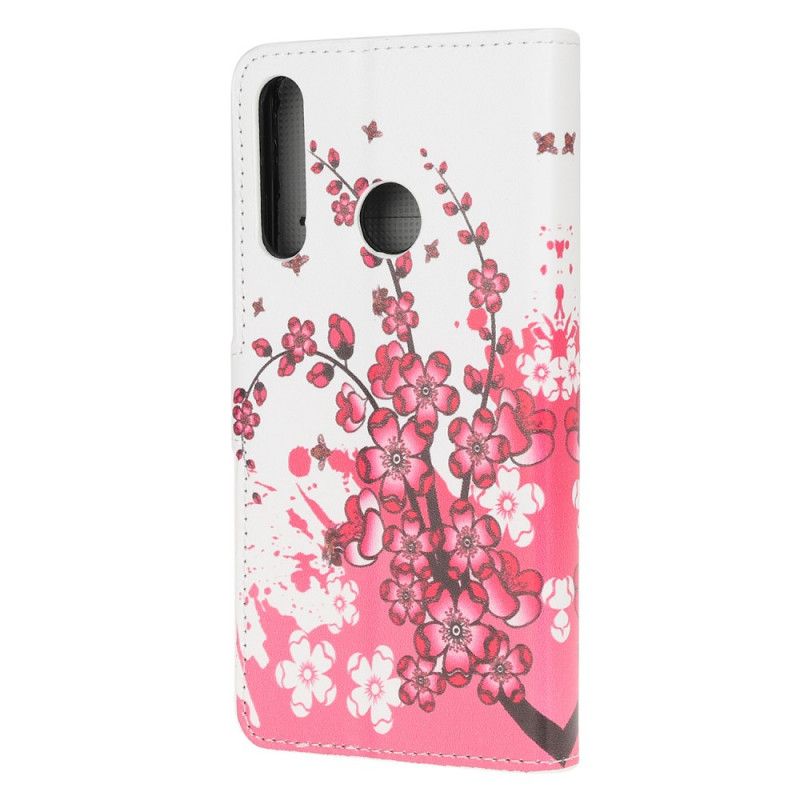 Flip Cover Huawei P40 Lite E / Y7p Magenta Tropiske Blomster