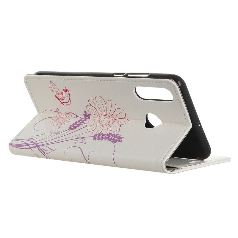 Flip Cover Huawei P40 Lite E / Y7p Tegning Af Sommerfugle Og Blomster