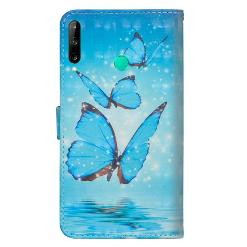 Flip Cover Læder for Huawei P40 Lite E / Y7p Flyvende Blå Sommerfugle