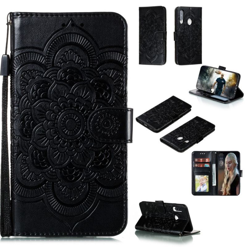 Flip Cover Læder for Huawei P40 Lite E / Y7p Sort Fuld Mandala