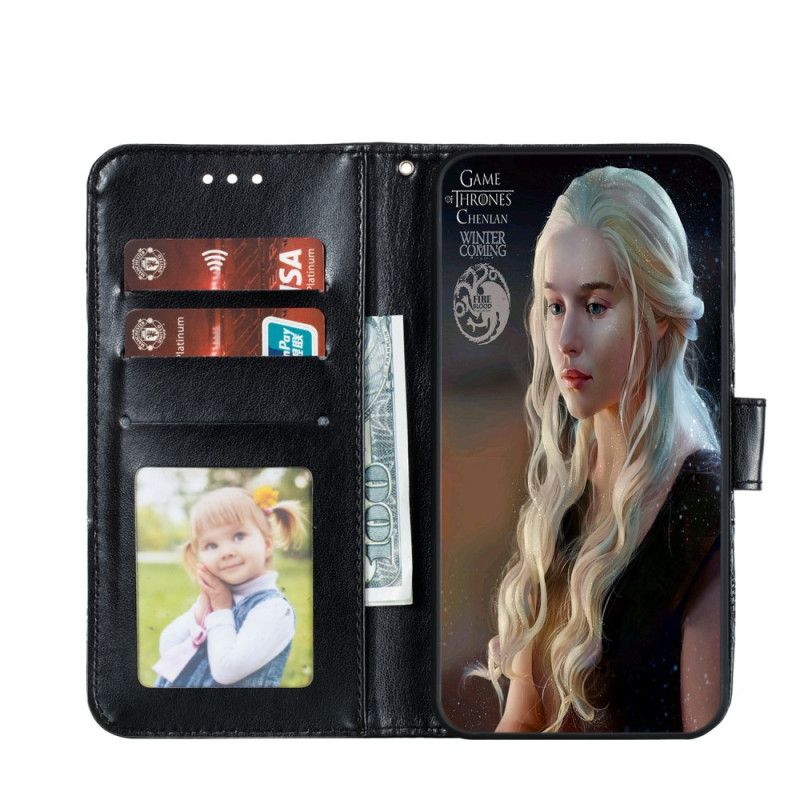 Flip Cover Læder for Huawei P40 Lite E / Y7p Sort Fuld Mandala