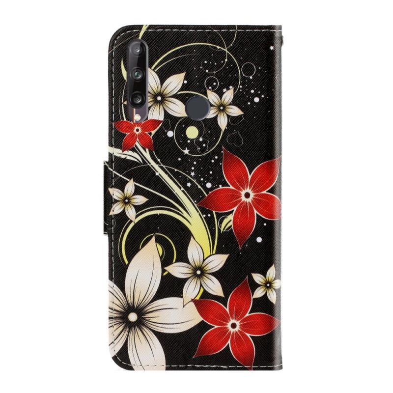 Flip Cover Læder Huawei P40 Lite E / Y7p Farvede Blomster Med En Rem Beskyttelse