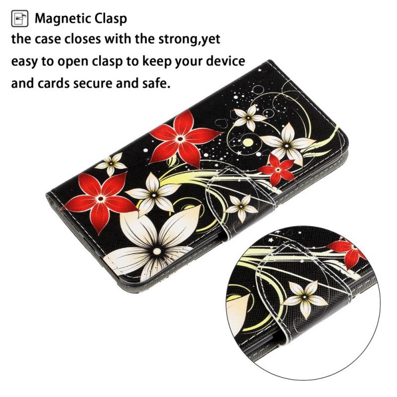 Flip Cover Læder Huawei P40 Lite E / Y7p Farvede Blomster Med En Rem Beskyttelse