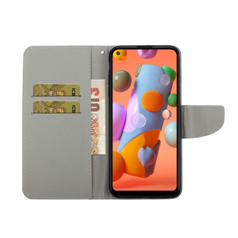 Flip Cover Læder Huawei P40 Lite E / Y7p Farvede Blomster Med En Rem Beskyttelse