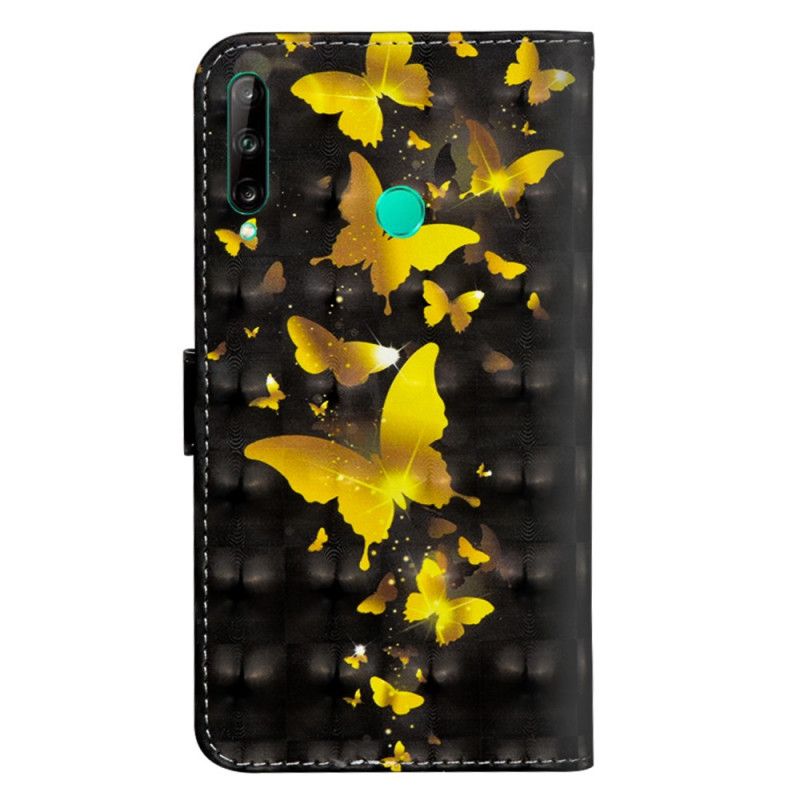 Flip Cover Læder Huawei P40 Lite E / Y7p Gule Sommerfugle Original