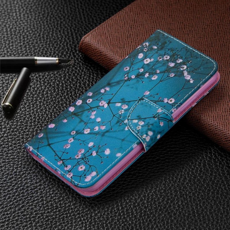 Flip Cover Læder Huawei P40 Lite E / Y7p Hvid Blomstrende Træ