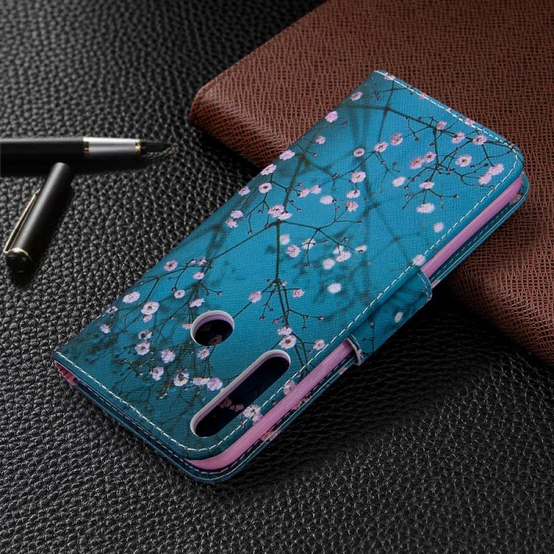 Flip Cover Læder Huawei P40 Lite E / Y7p Hvid Blomstrende Træ