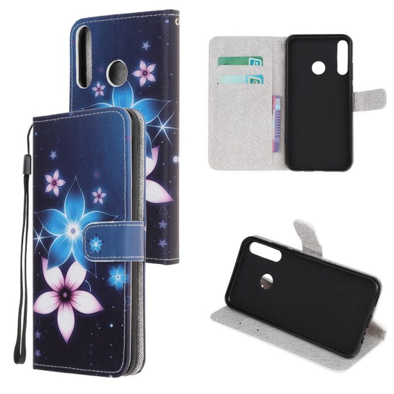 Flip Cover Læder Huawei P40 Lite E / Y7p Måneblomster Med Rem